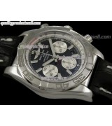 Breitling Chronomat B01 Chronograph-Black Dial Index Hour Markers-Black Leather Strap