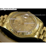 Rolex Day Date II 2008 41mm Gold Plated Swiss Automatic Watch-Yellow Gold Dial Lume Stick Markers-Stainless Steel Presidential Bracelet