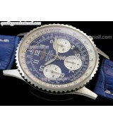 Breitling Navitimer Chronometre-Blue Dial Numeral Hour Markers-Blue Leather Strap