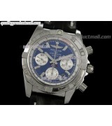 Breitling Chronomat B01 Chronograph-Blue Dial Index Hour Markers- Black Leather Strap