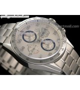 Tag Heuer Carrera Calibre 16 Day Date Automatic Chronograph-White Dial Blue Ring Subdials-Stainless Steel Bracelet 