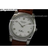 Rolex Cellini Swiss Quartz Watch-White Dial Droplet Hour Markers-Brown Leather strap 