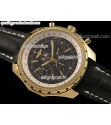 Breitling Bentley 30S Chronograph 18k Gold-Black Dial Black Subdials-Black Leather strap