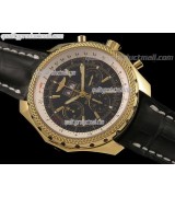 Breitling Bentley 30S Chronograph 18k Gold-Black Dial Black Subdials-Black Leather Strap