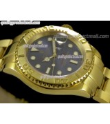 Rolex Yachtmaster II Gold Swiss ETA-Blue Dial White Dot Markers-Gold Plated Stainless Steel Oyster Strap