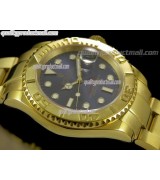 Rolex Yachtmaster II Gold Swiss ETA-Blue Dial White Dot Markers-Gold Plated Stainless Steel Oyster Strap