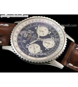Breitling Navitimer Chronometre-Black Dial Numeral Hour Markers-Brown Leather Strap