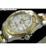 Rolex Yachtmaster II Bi Tone Swiss ETA-White Dial White Dot Markers-Gold Plated Stainless Steel Oyster Strap