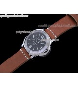 Panerai PAM005 Handwound Watch-Black Dial/Subdials-Brown Leather Strap