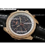Breitling Bentley 30S Chronograph18K Rose Gold-Black Dial Black Subdial-Black Leather Bracelet 