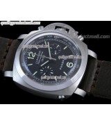 Panerai Luminor Daylight PAM213 Ratttrapante Chronograph-Black Dial Black Subdials-Dark Brown Leather Strap