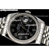 Rolex Datejust 36mm Swiss Automatic Watch-Black Circular Pattern Dial Numeral Hour Markers-Stainless Steel Jubilee Bracelet