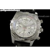 Breitling Chronomat B01 Chronograph-White Dial Index Hour Markers-Black Leather Strap