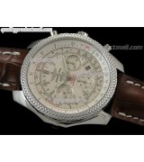 Breitling Bentley 30S Chronograph-White Dial White Subdials-Brown Leather Strap