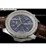 Breitling Bentley 30S Chronograph-Blue Dial Blue Subdials-Brown Leather Strap