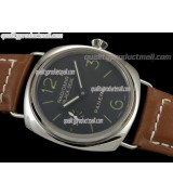 Panerai Radiomir Black Seal PAM183 Manual Handwound Watch-Black Dial Numeral/Stick Hour Marker-Brown Leather Strap