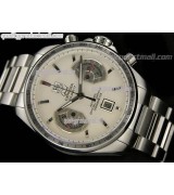 Tag Heuer Grand Carrera Calibre 17 Automatic Chronograph-White Dial Silver Ring Subdials-Stainless Steel bracelet