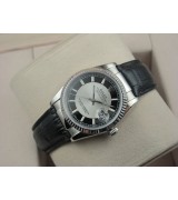 Rolex Datejust 36mm Swiss Automatic Watch-Black&Silvery Dial Stick Markers-Black Leather Bracelet