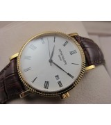 Patek Philippe Calatrava Leather Strap Yellow Gold Roman Marker Swiss 2824 Automatic Watch