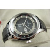 Omega De Ville Automatic Watch-Black Dial With Stick Marker-Black Leather Strap