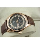 Omega De Ville Automatic Watch Rose Gold-Black Dial With Stick Marker-Brown Leather Strap