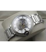 Cartier Ballon Bleu Diamonds Automatic Watch-Skeleton Dial-Stainless Steel Strap