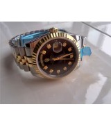Rolex Day Date Automatic Swiss Watch 18K Gold-Black Dial Diamond Markers-Stainless Steel Jubilee Bracelet