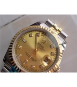 Rolex Day Date Automatic Swiss Watch 18K Gold-Gold Dial Diamond Hour Markers-tainless Steel Jubilee Bracelet