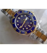 Rolex Submariner Automatic Swiss Watch 18k Gold-Blue Dial with Gold Markers-Stainless Steel New Style Brushed Oyster Bracelet 