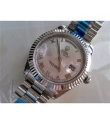 Rolex DayDate II 41mm Swiss Automatic Watch-Silver Dial Roman Numeral Markers-Stainless Steel Presidential Bracelet 