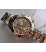 Rolex Daytona Swiss 18K Gold Bi Tone Chronograph-Grey Dial Gold Ring Subdials-Stainless Steel Oyster Bracelet 