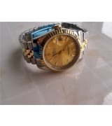Rolex Datejust Automatic Watch Gold Dial Bi Tone Bracelet