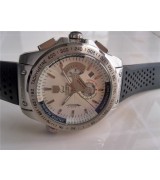 Tag Heuer Grand Carrera Calibre 36 Chronograph-White dial Sucken Steel Subdials-Black Rubber Bracelet 