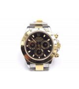 Rolex Daytona Swiss Automatic Watch-Gold Ring, Black Dial-Gold Midlink Bracelet