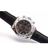 Rolex Daytona Swiss Automatic Watch-Red Ring, Carbonarius Dial-Black Leather Bracelet