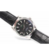 Omega Sea-master Swiss Automatic Watch-Black Vertical Dial-Black Leather Bracelet