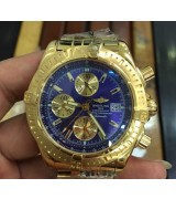 Breitling Chronomat Evolution V3 Chronograph 18K Gold-Blue Dial Gold Subdials Index Hour Markers-Stainless Steel Bracelet