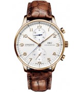 IWC Portuguese Swiss Chronograph-Rose Gold White Dial-Brown Leather IW371480