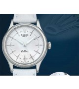 Rolex Cellini Swiss eta 2824 Automatic Women Watch-White Dial White Leather Bracelet