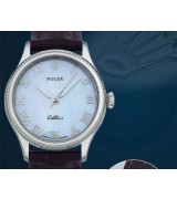 Rolex Cellini Swiss eta 2824 Automatic Women Watch-Ice Blue Dial Brown Leather Bracelet