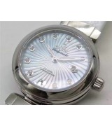Omega Ladymatic Swiss Automatic Watch-White Coral Design Dial-White Leather strap