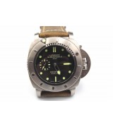 Panerai Luminor Submersible 2500 Automatic Watch Black Dial Light Brown Leather Strap