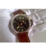 Panerai Regetta PAM237 GMT Automatic-Black Dial Superlume Hour Markers-Brown Leather Strap