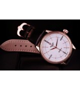 Rolex Cellini Time 50505 Swiss Automatic Watch White Dial 18K Rose Gold Pointer Hour markers Dark Brown leather strap