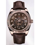 Rolex Sky-Dweller Automatic Watch 18K Rose Gold Chocolate Dial Alligator Strap