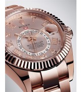 Rolex Sky-Dweller Automatic Watch 18K Everose Gold Silver Gray Dial