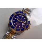 Rolex Submariner Automatic Swiss Watch 18k Gold-Blue Dial with Gold Markers-Stainless Steel New Style Brushed Oyster Bracelet 