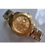 Rolex Yachtmaster II 18K Gold Plated Swiss Automatic Watch-Gold Dial-Stainless Steel Oyster Bracelet