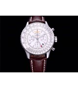 Breitling Navitimer Chronometre-Offwhite Dial Index Hour Markers-Brown Leather Strap