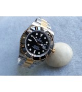 Rolex Submariner Automatic Swiss Watch 18k Gold-Black Dial-Stainless Steel New Style Brushed Oyster Bracelet